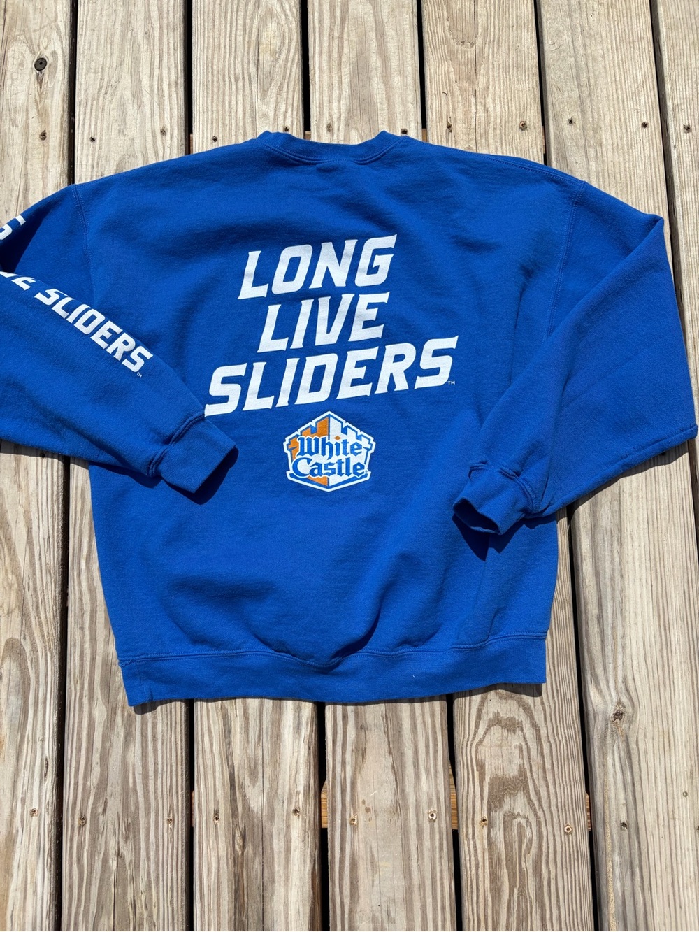 White Castle Hamburgers Blue Size XL Long Live Sliders Crew Pullover Sweatshirt